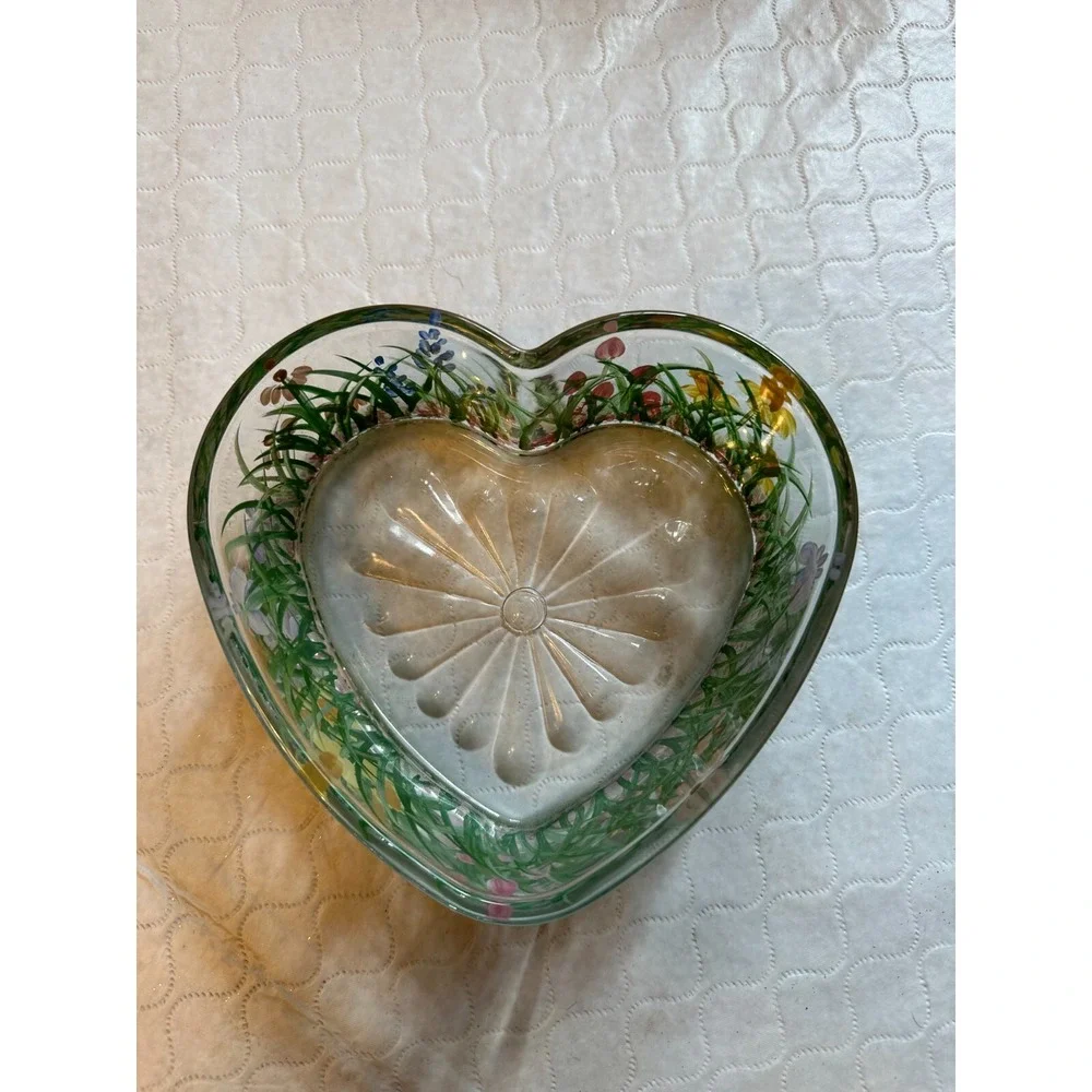 Hand Painted Glass Heart Bowl - 5